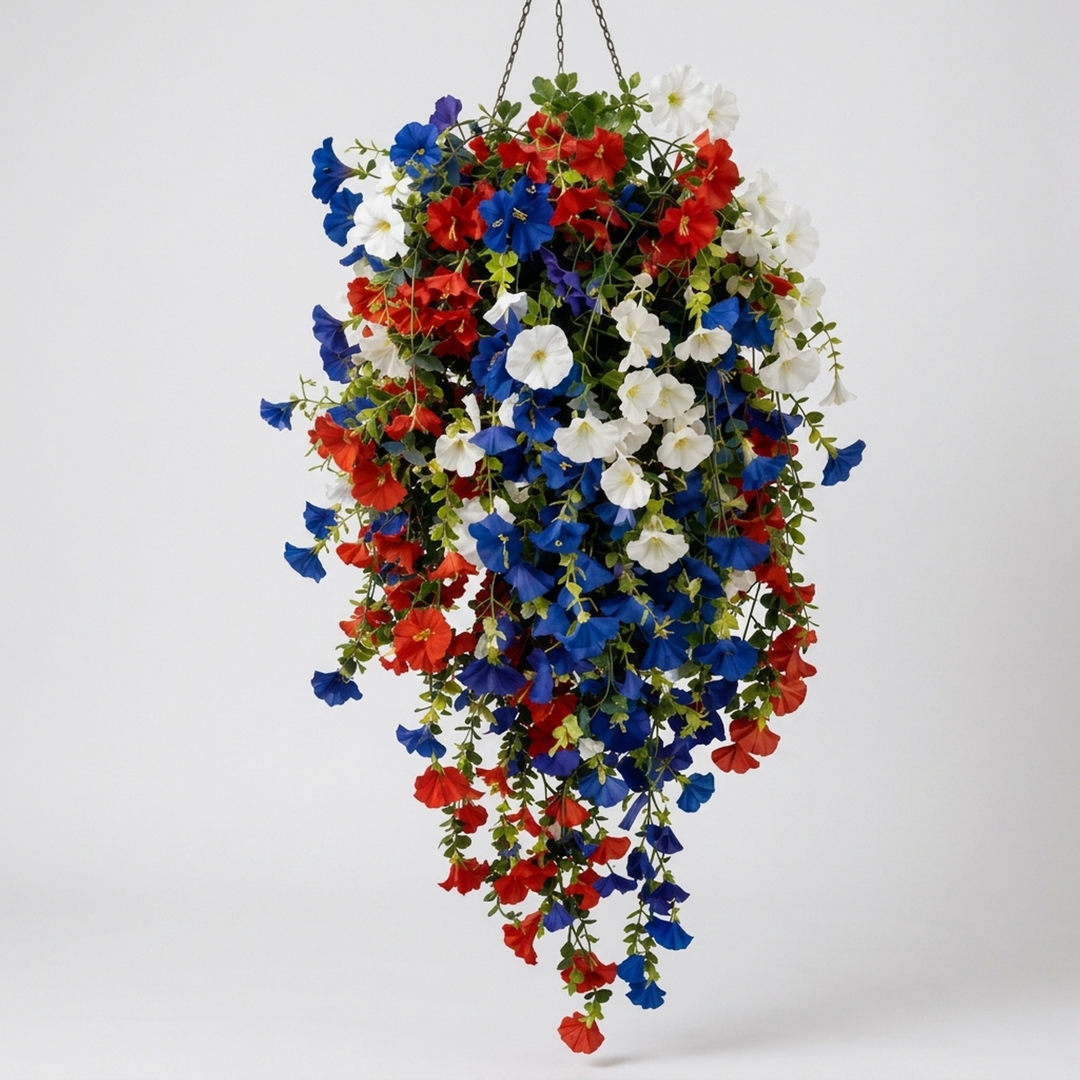 Patriotic Flower Basket With Warm Evening Glow