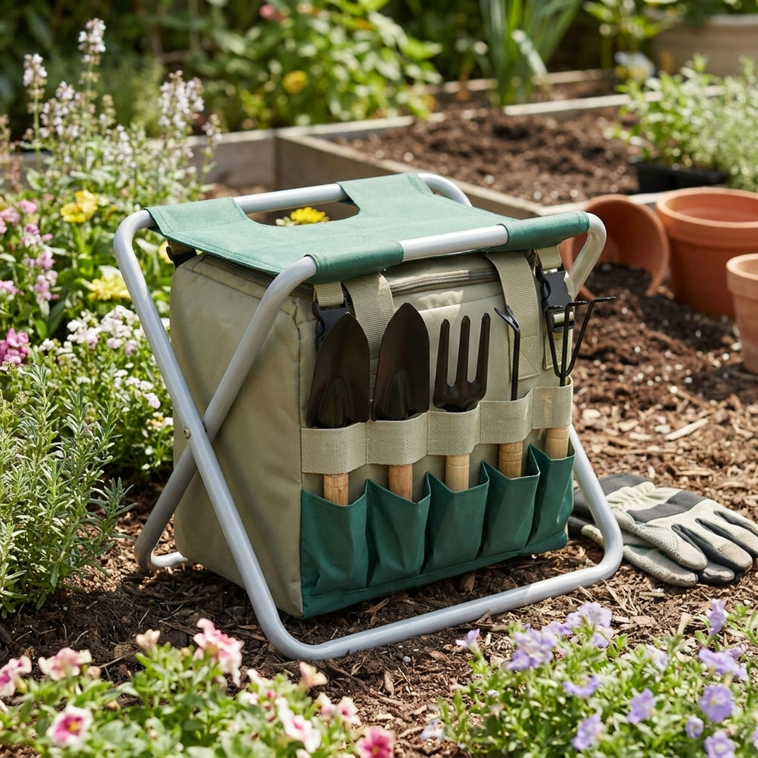 Garden Tool Kit With Seat for Strain-Free Planting