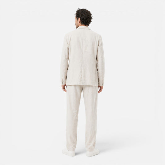 Men's Linen Two-Piece Suit Set - Blazer and Elastic Waist Pants