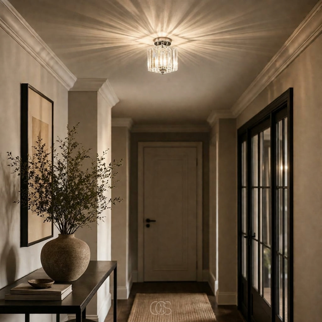 Square Crystal Ceiling Light for Radiant Rooms