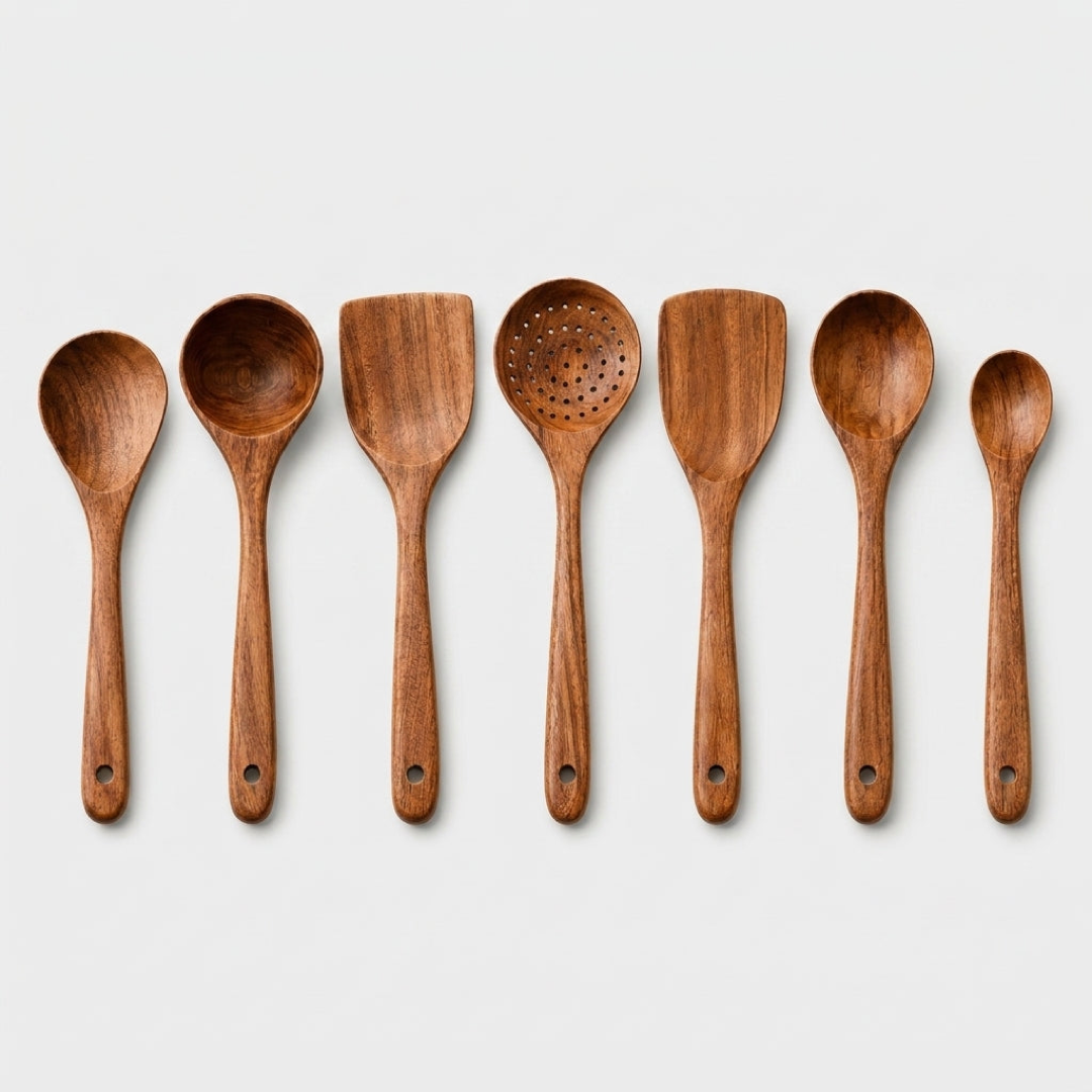 Teak Kitchen Utensil Set for Scratch-Free Cooking
