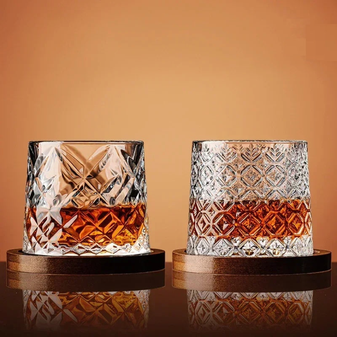 Crystal Whiskey Tumbler With Wood Coaster