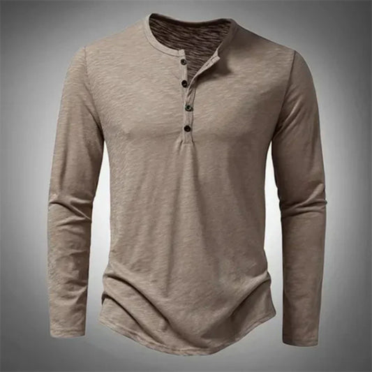Men's Henley Long Sleeve Shirt with Button Fastening