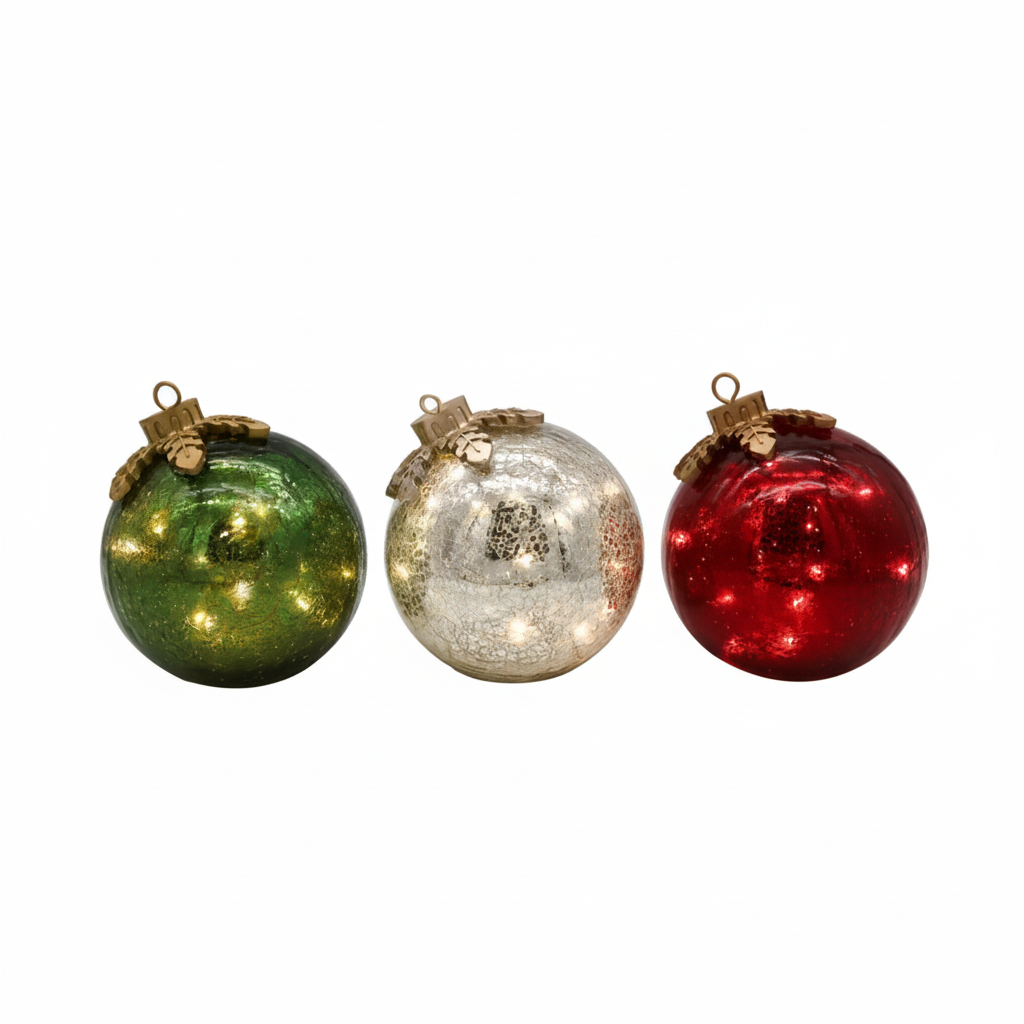 Palline di Natale in vetro illuminate con timer
