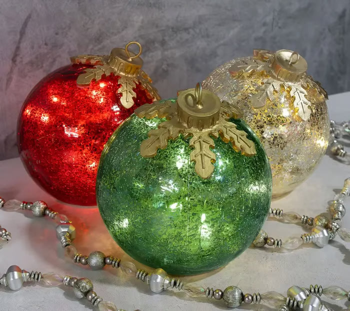 Lighted Glass Christmas Baubles With Timer