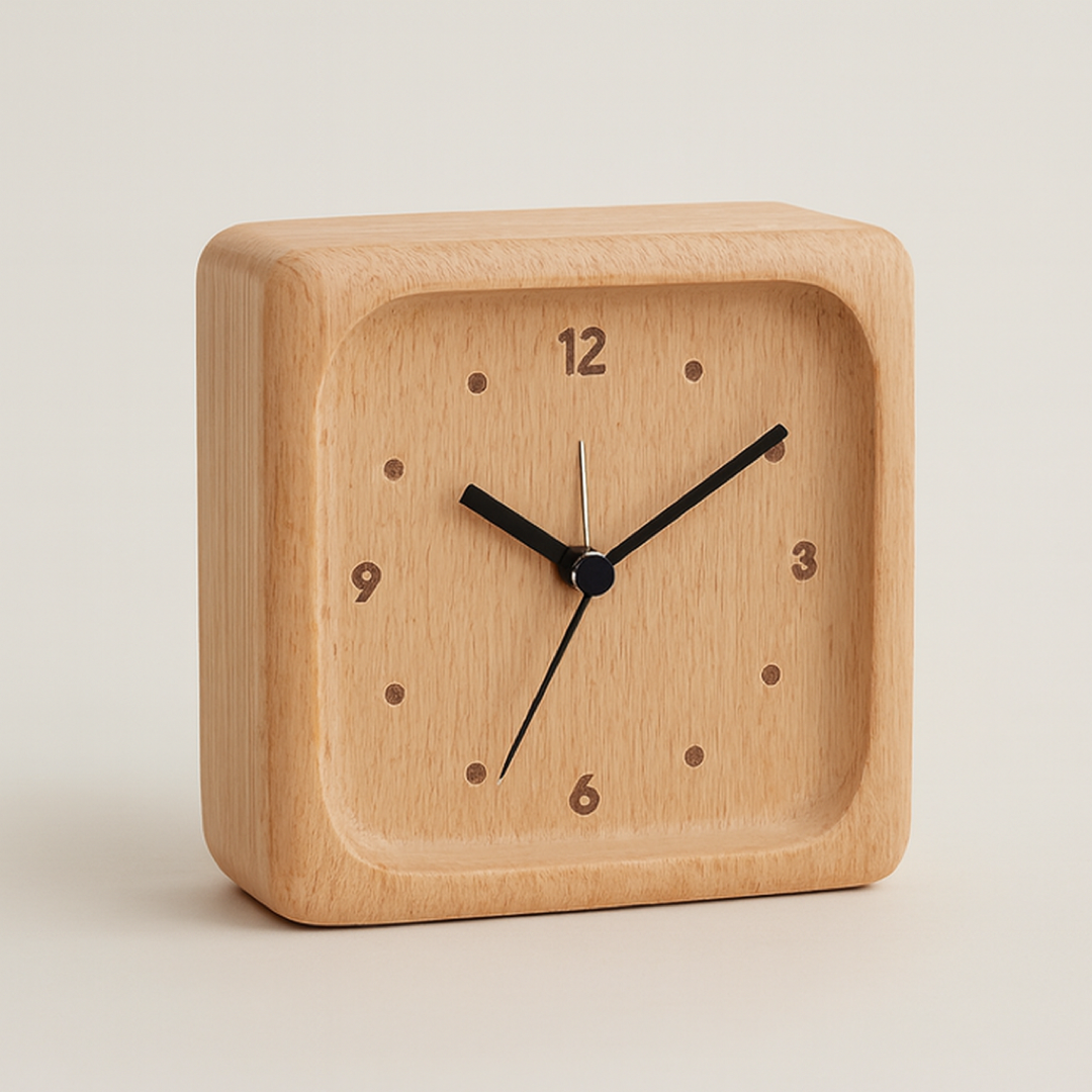 Beechwood Bedside Clock for Tick-Free Sleep