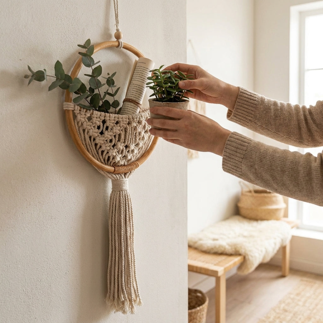 Round Macrame Plant Holder Wall Art