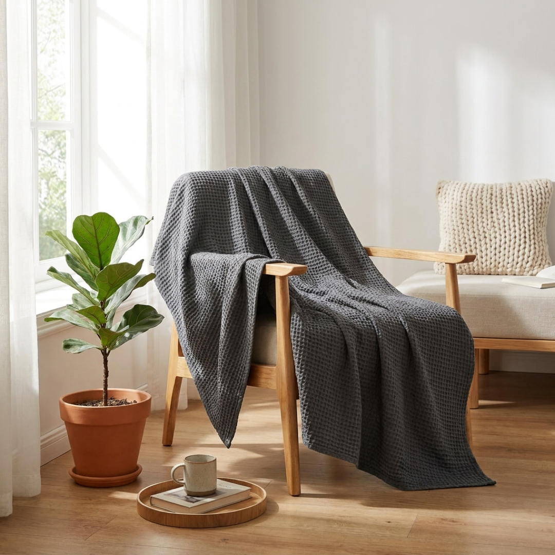 Cotton Waffle Coverlet for Breathable Comfort