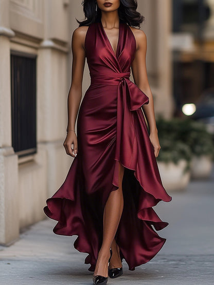 Callie | Women's Elegant Halter Maxi Dress with Ruffle Hem
