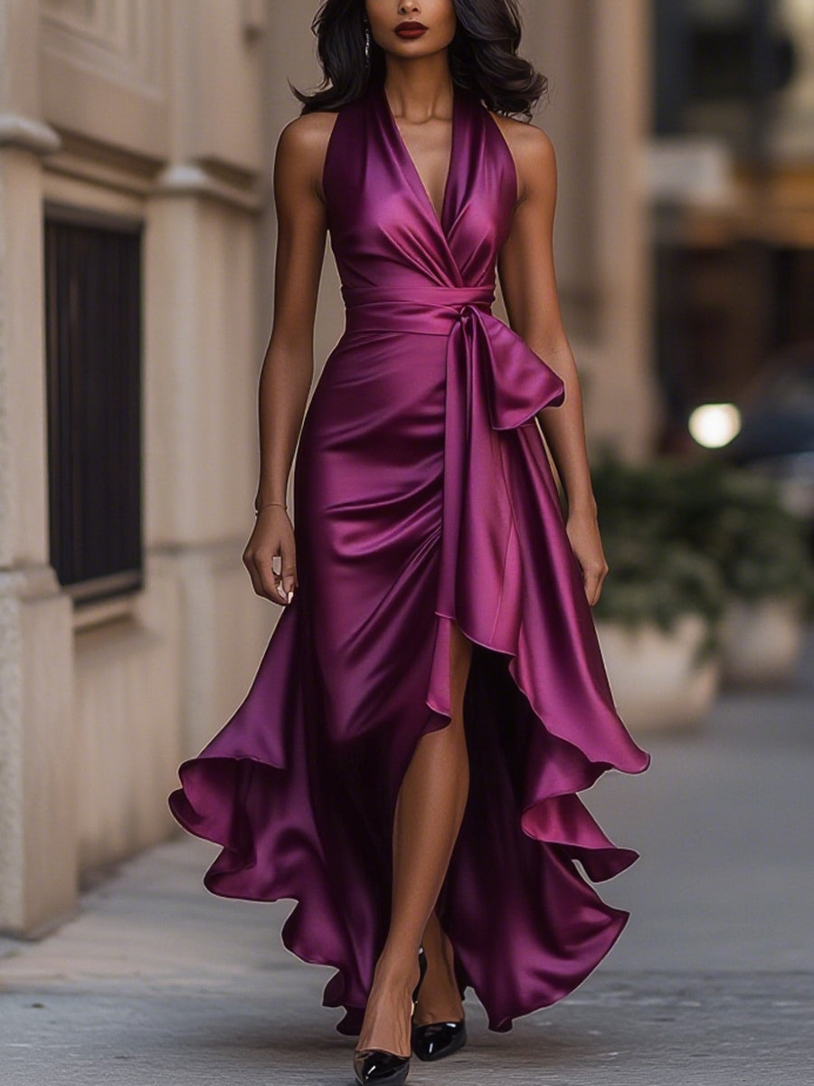 Callie | Women's Elegant Halter Maxi Dress with Ruffle Hem