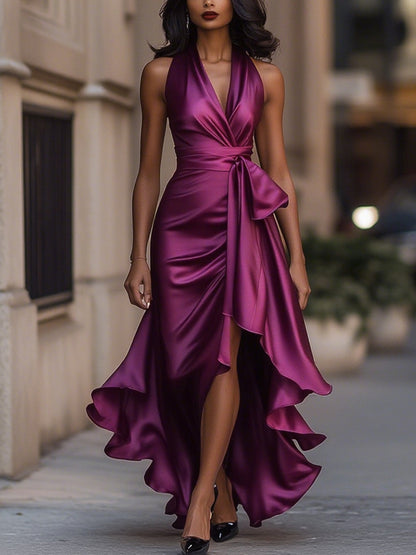Callie | Women's Elegant Halter Maxi Dress with Ruffle Hem
