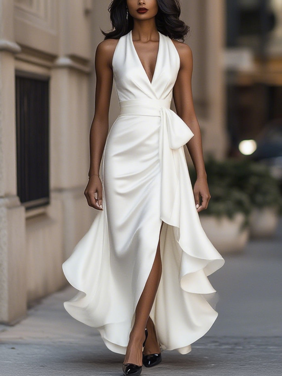 Callie | Women's Elegant Halter Maxi Dress with Ruffle Hem