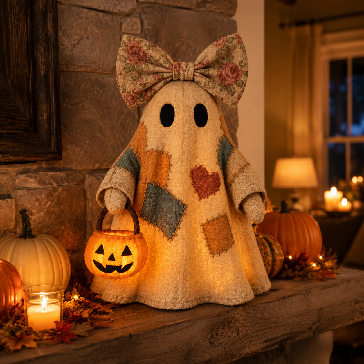 Vintage Ghost LED Pumpkin Lantern
