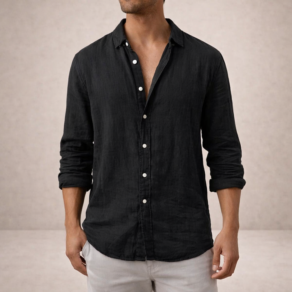Men's Regular Fit Linen Button Down Long Sleeve Shirt