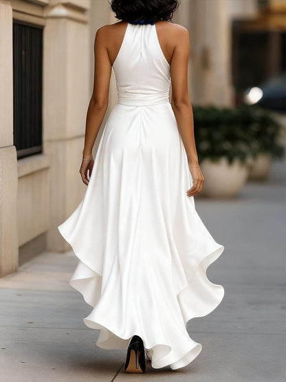 Callie | Women's Elegant Halter Maxi Dress with Ruffle Hem