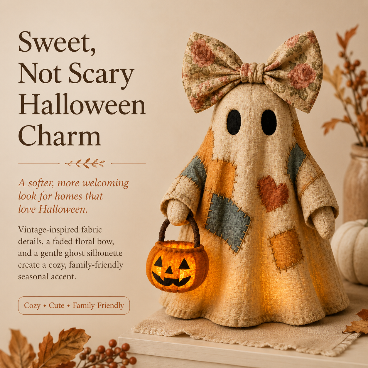 Vintage Ghost LED Pumpkin Lantern