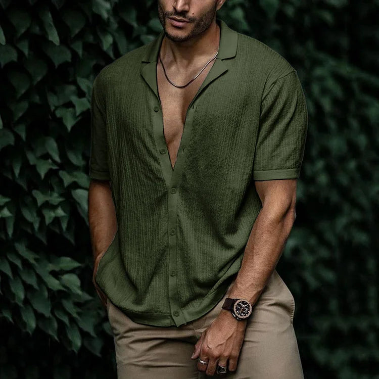 Preston | Men’s Summer Casual Short Sleeve Button-Up Shirt with Camp Collar