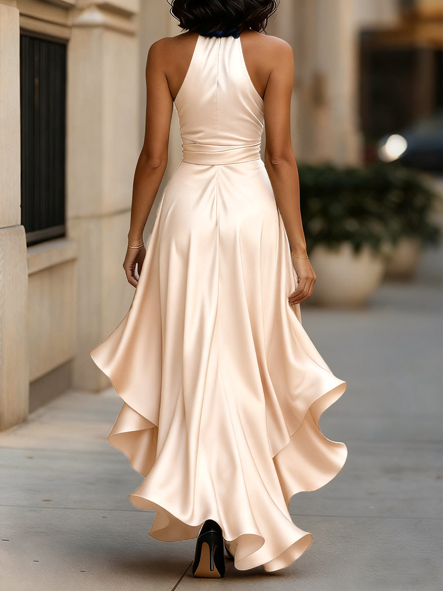 Callie | Women's Elegant Halter Maxi Dress with Ruffle Hem
