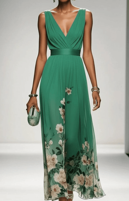 ELORIA – Elegant Floral Chiffon Maxi Dress for Women, Soft Flowing Fit