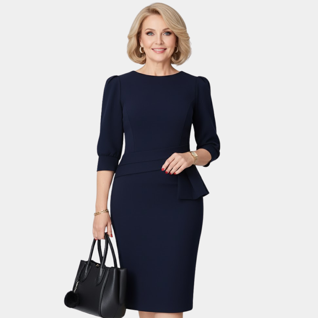 Kallie | Women's Elegant Sheath Midi Dress with Peplum Detail
