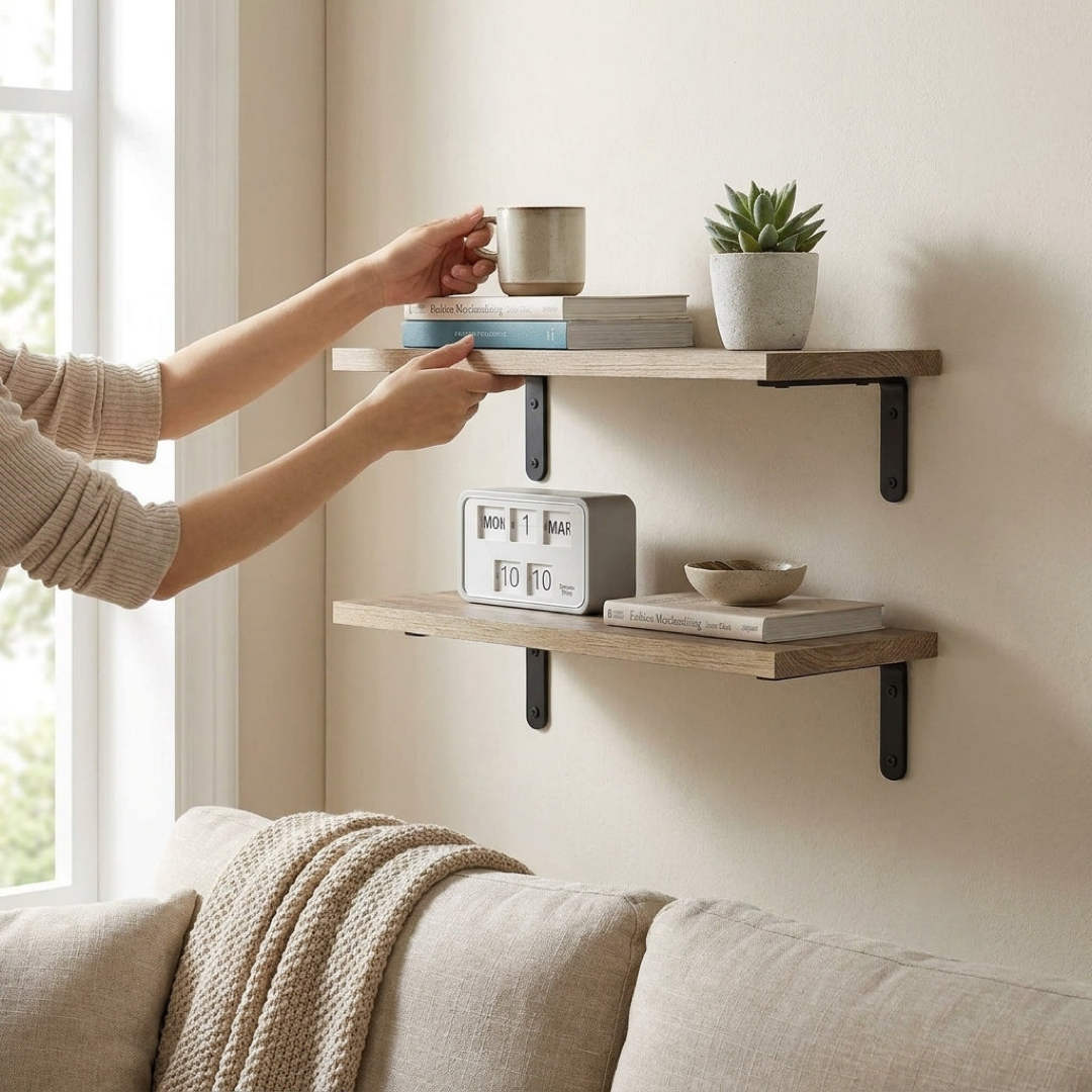 Rustic Floating Shelves for Clutter-Free Display