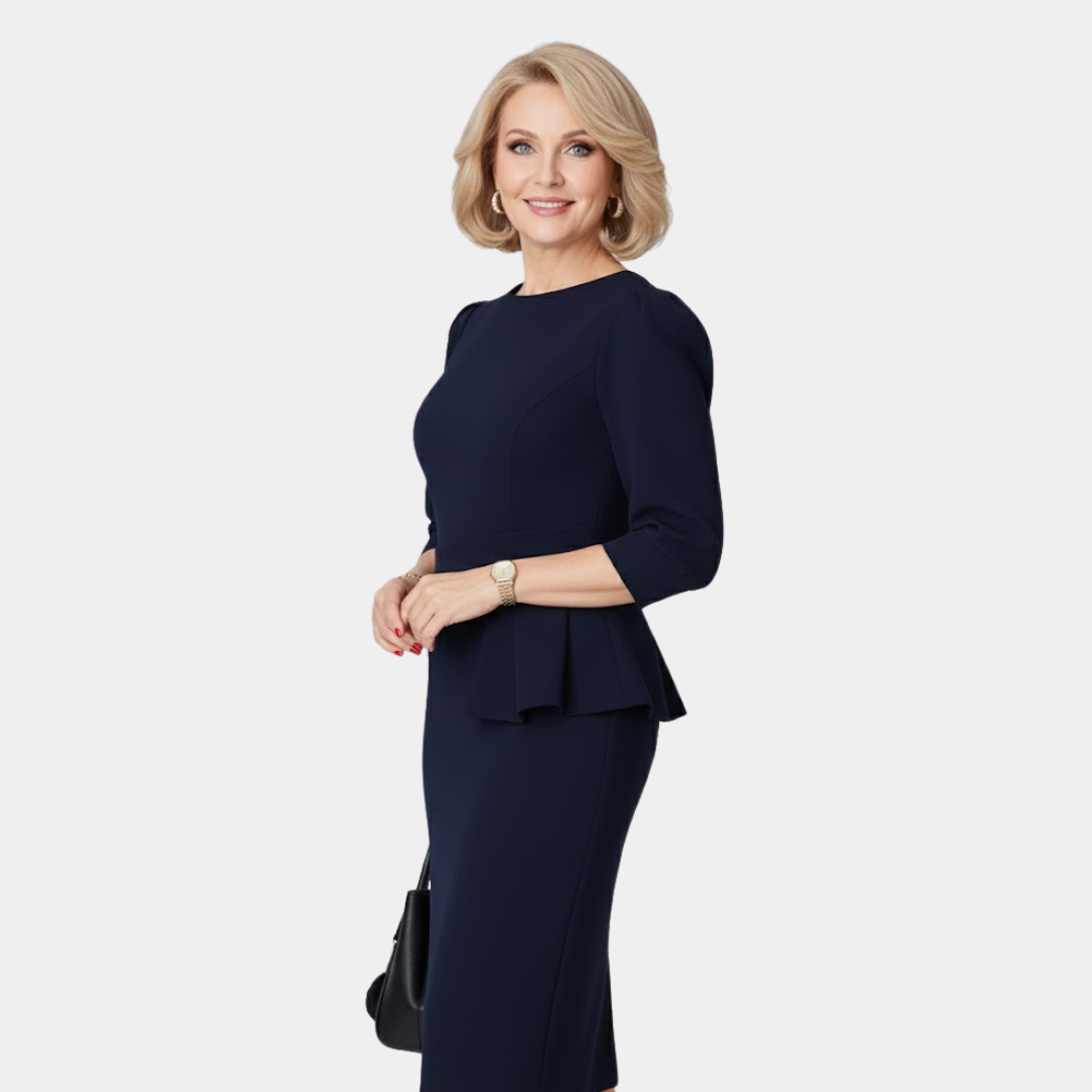 Kallie | Women's Elegant Sheath Midi Dress with Peplum Detail