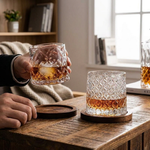 Crystal Whiskey Tumbler With Wood Coaster