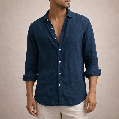 Men's Regular Fit Linen Button Down Long Sleeve Shirt