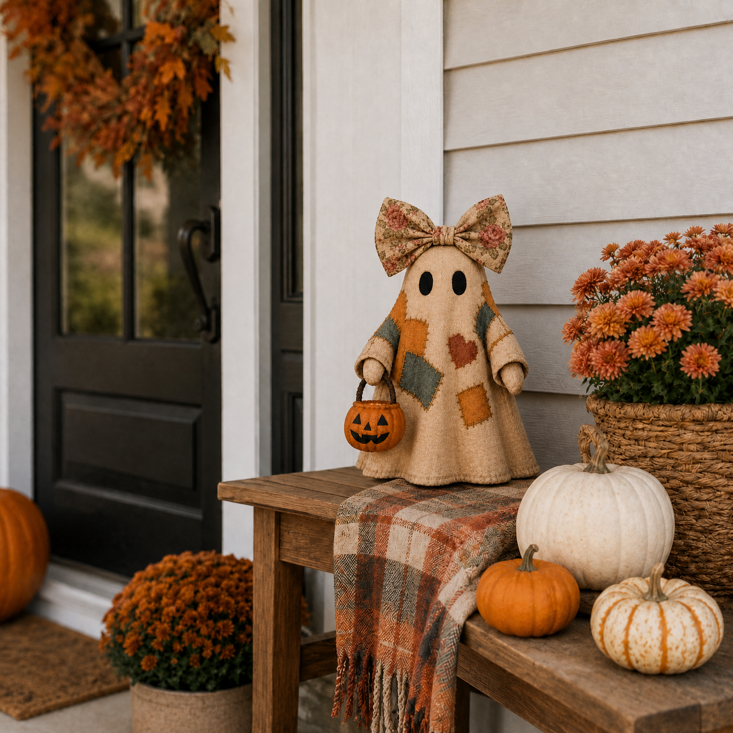 Vintage Ghost LED Pumpkin Lantern