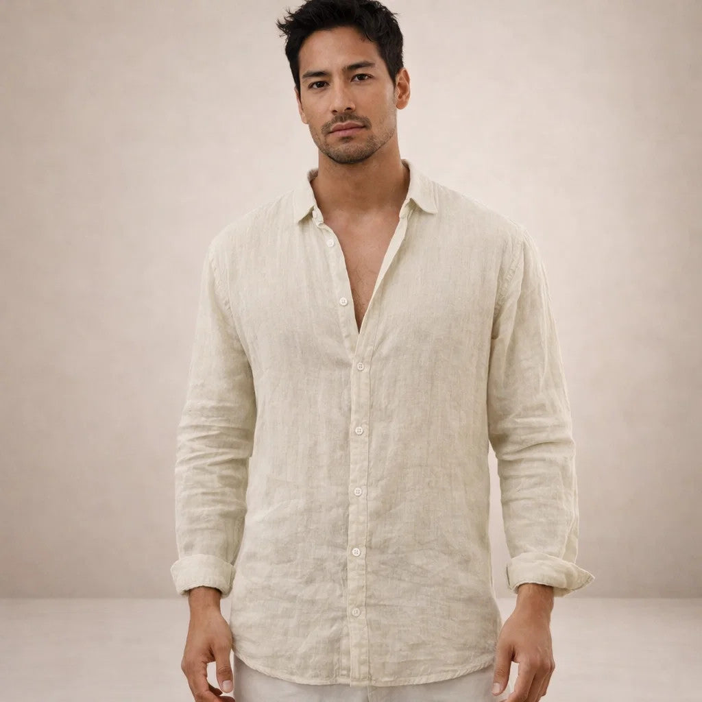 Men's Regular Fit Linen Button Down Long Sleeve Shirt