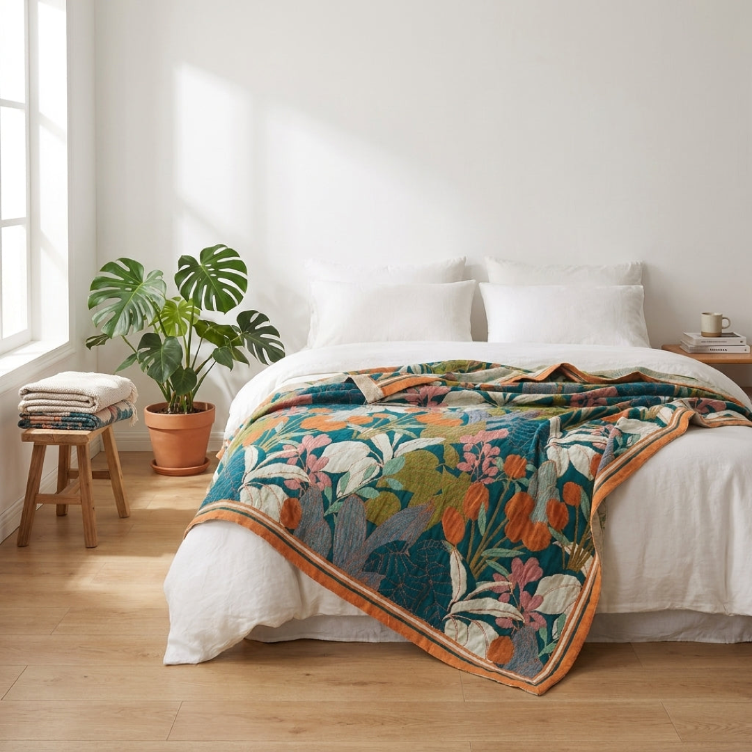 Floral Cotton Coverlet for Cool Summer Comfort