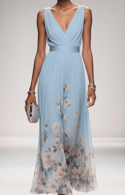 ELORIA – Elegant Floral Chiffon Maxi Dress for Women, Soft Flowing Fit