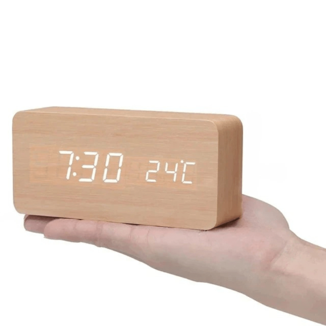 Wood-Look LED Alarm Clock – Easy Bedside Viewing