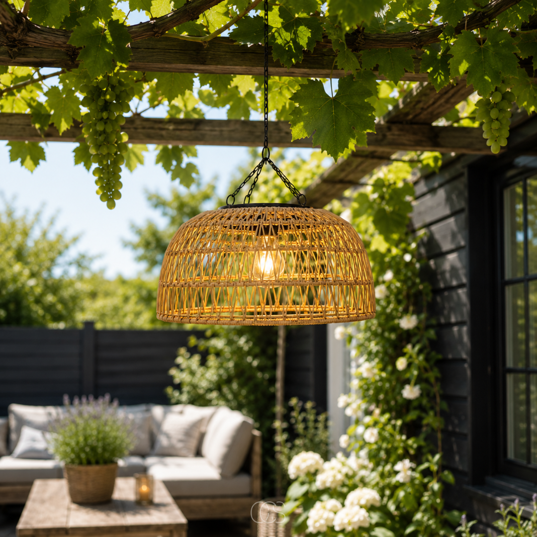 Solar Woven Pendant Lamp With Dusk-To-Dawn Glow
