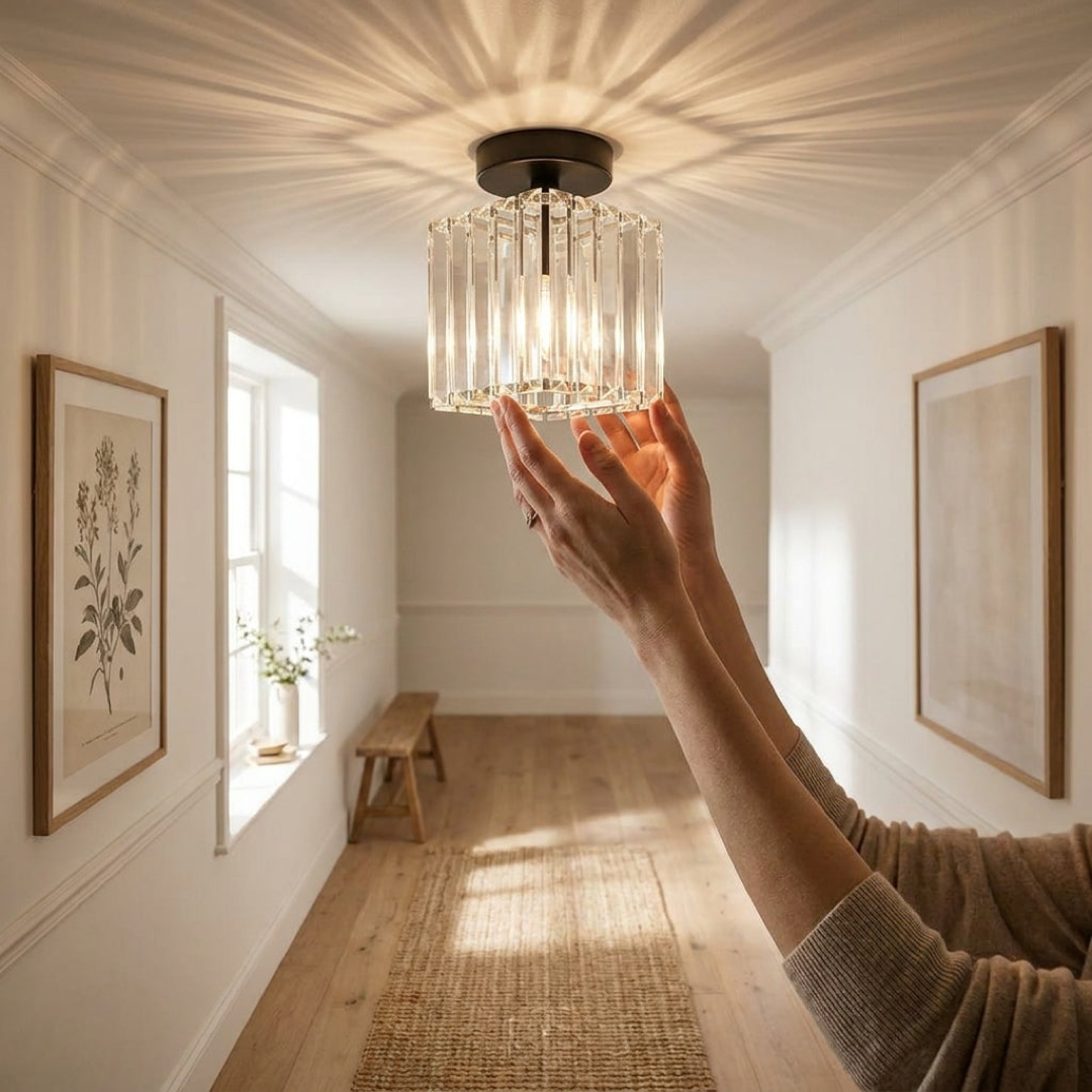 Square Crystal Ceiling Light for Radiant Rooms