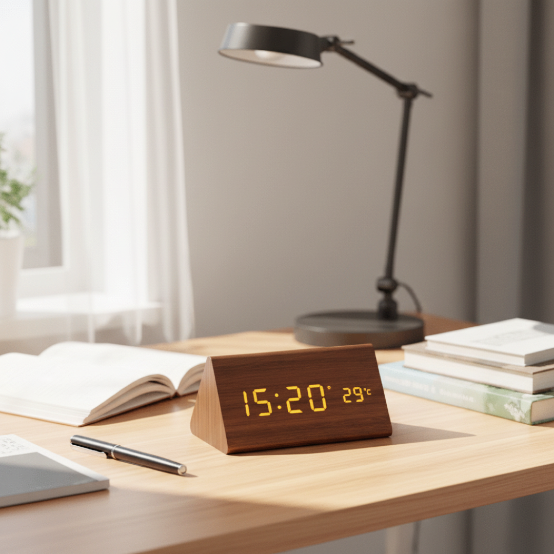 Wooden LED Clock for Hands-Free Timekeeping