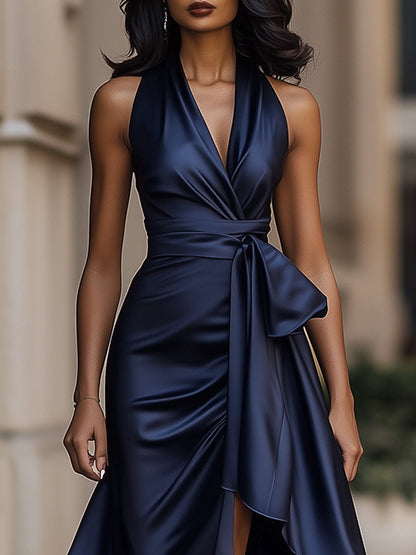 Callie | Women's Elegant Halter Maxi Dress with Ruffle Hem