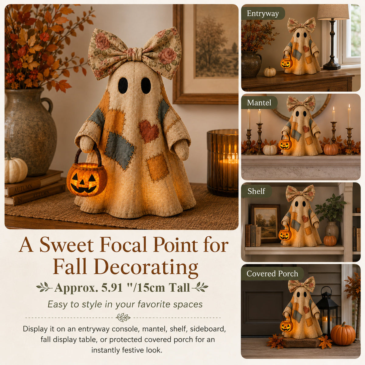 Vintage Ghost LED Pumpkin Lantern