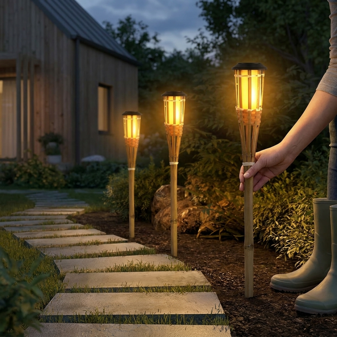 Bamboo Solar Torch for Warm Outdoor Glow