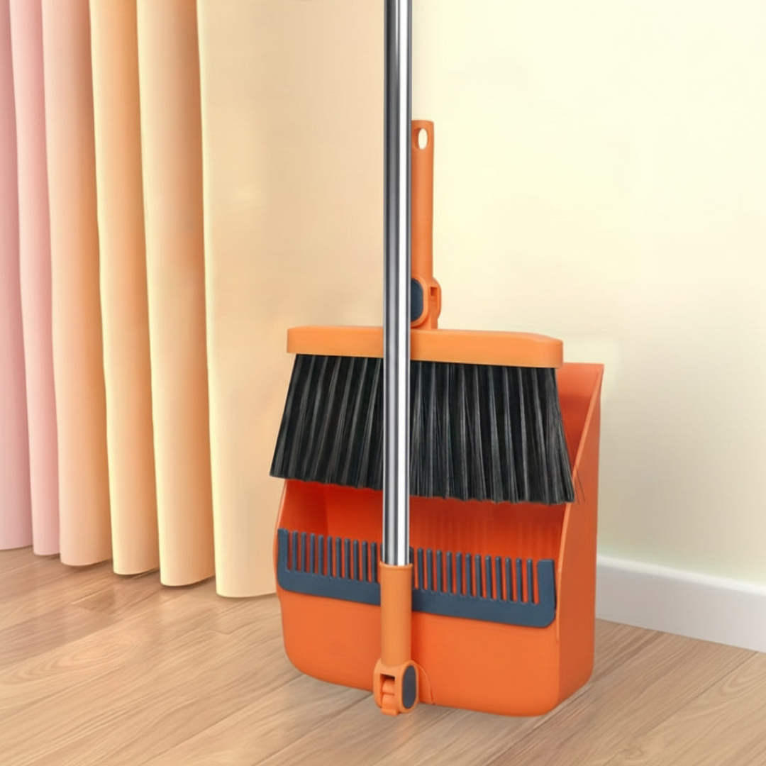 Self-Cleaning Broom Set for Easy Reach