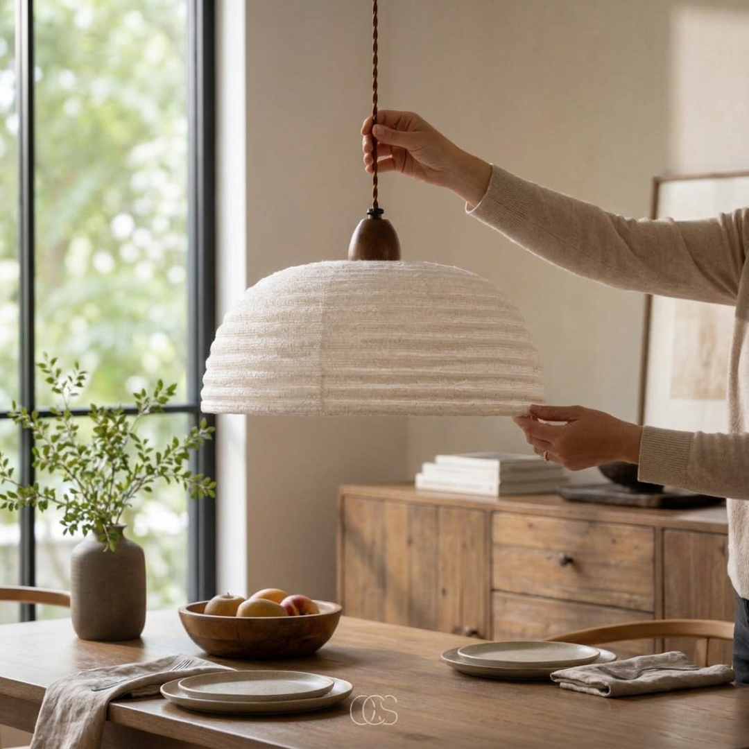 Wood & Linen Pendant Light for a Cozy Glow