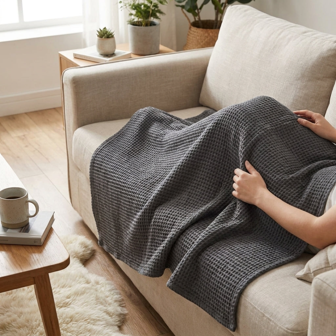 Cotton Waffle Coverlet for Breathable Comfort