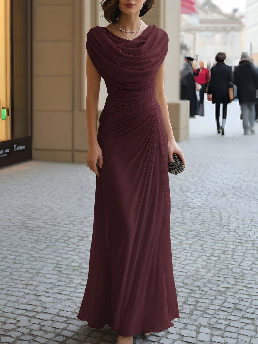 Bristol | Women's Elegant Draped Wedding Guest Maxi Dress with Cowl Neckline
