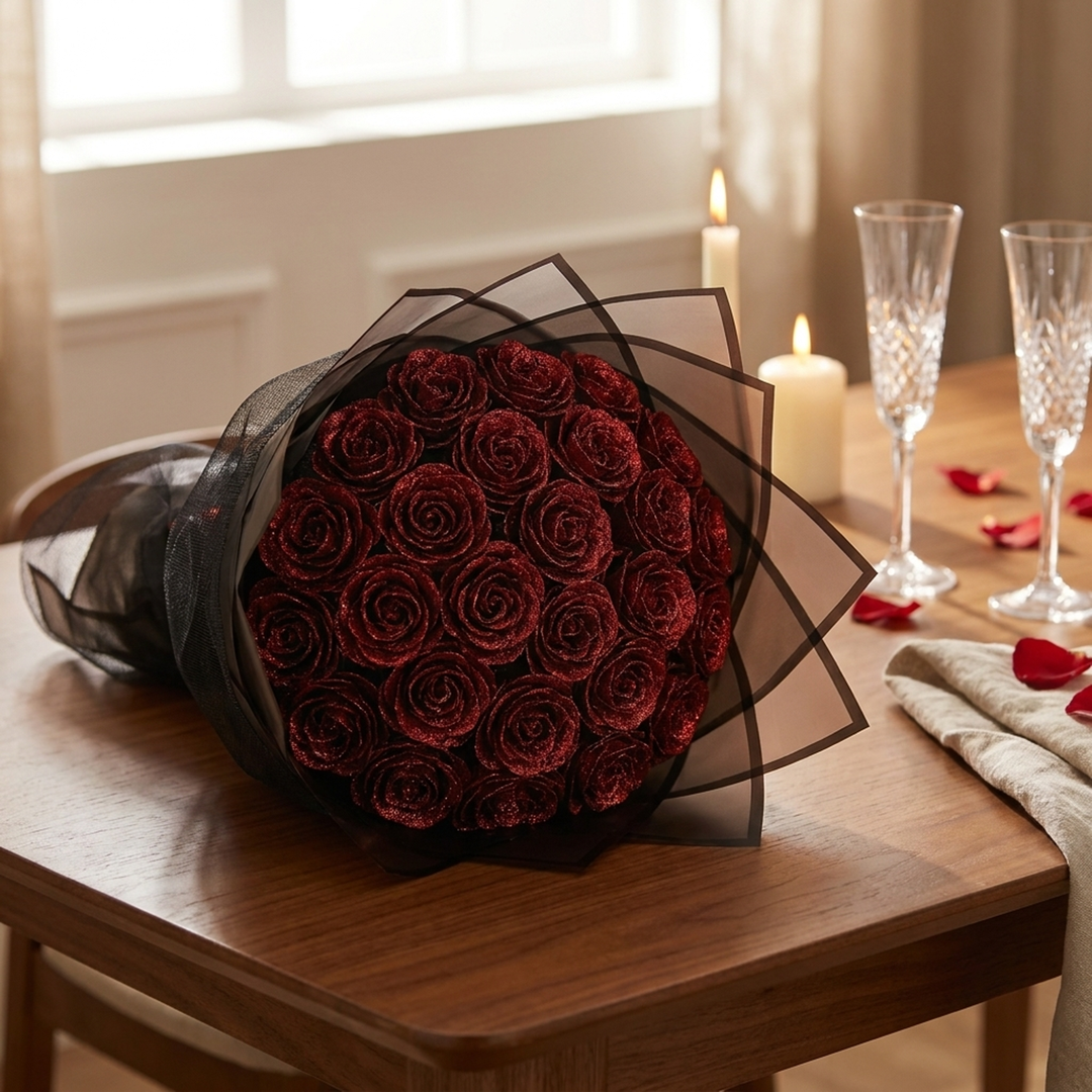 Eternal Glitter Rose Table Decor – Lasting Romance
