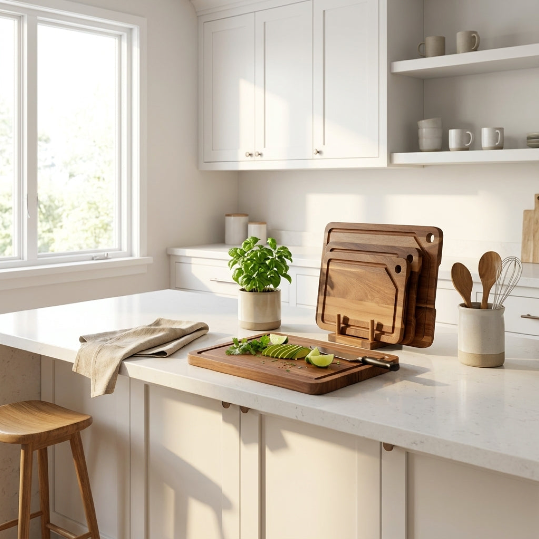 Acacia Prep Board Trio With Space-Saving Stand
