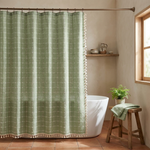 Tasseled Linen Shower Curtain for a Drier Bathroom
