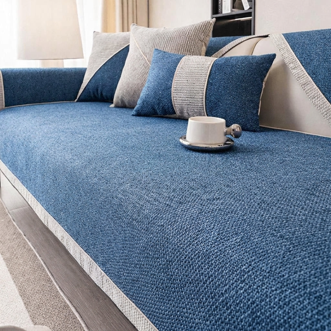 Stay-Put Cotton Linen Sofa Throw for Easy Protection
