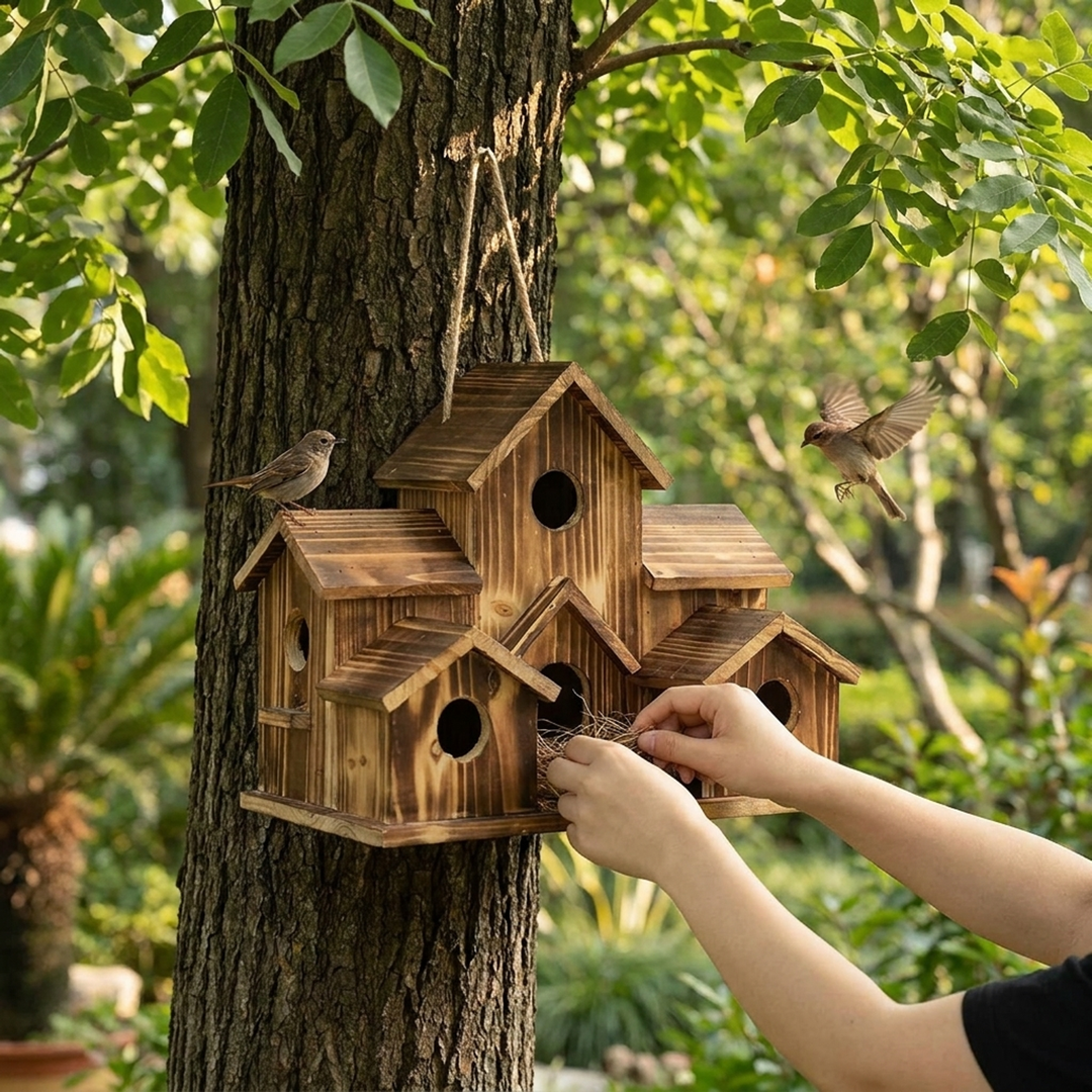 Hanging Wooden Birdhouse for Small Birds
