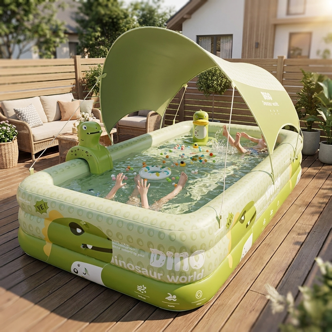 Dinosaur Splash Pool With Cooling Canopy