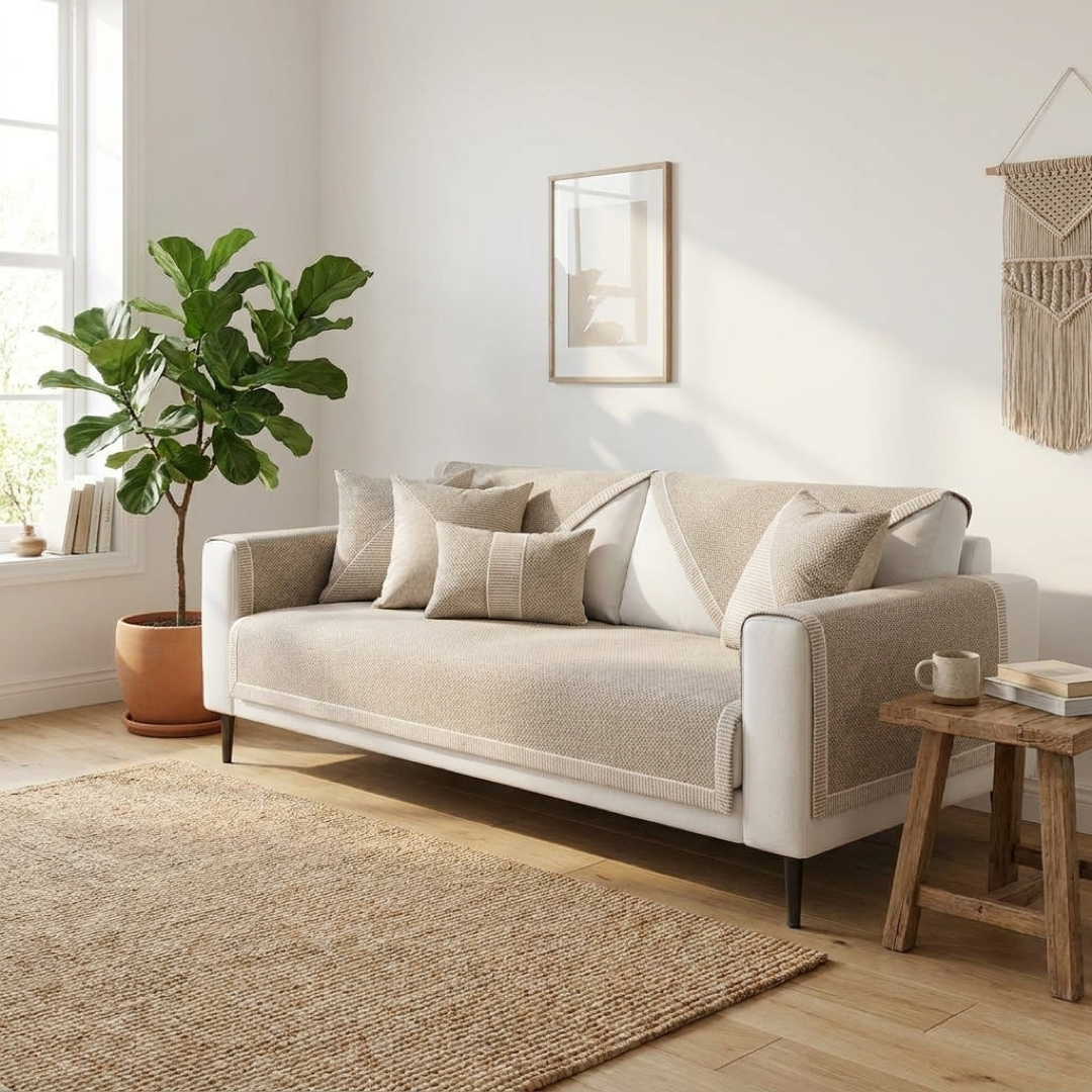 Stay-Put Cotton-Linen Sofa Protector